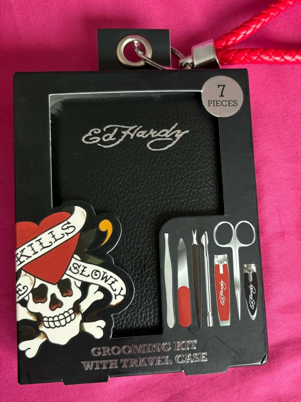 Ed Hardy Black Grooming Kit with Red Accents